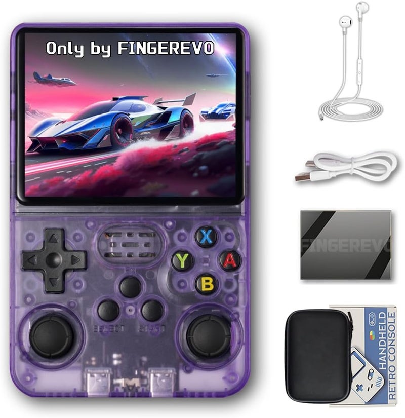 FINGEREVO وحدة تحكم ألعاب محمولة R36S بشاشة 3.5 بوصة 640*480 IPS OCA شفافة بنفسجية - Image 1